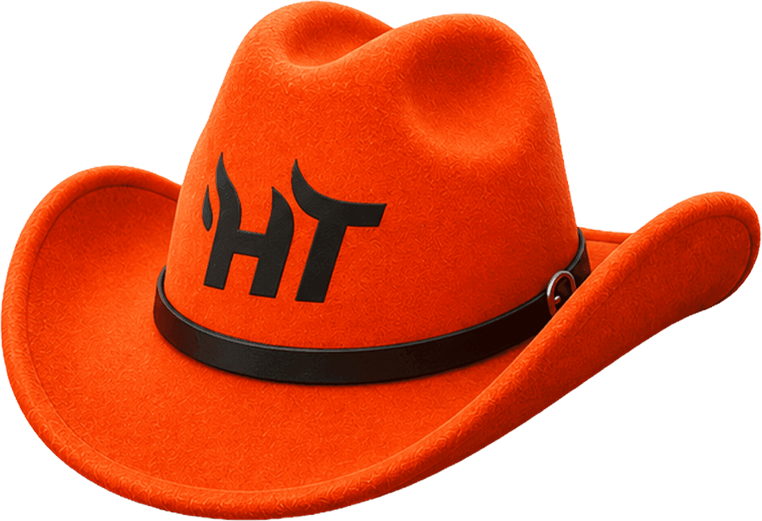 Orange HotTakes cowboy hat with black HT logo from the Calgary Stampede giveaway