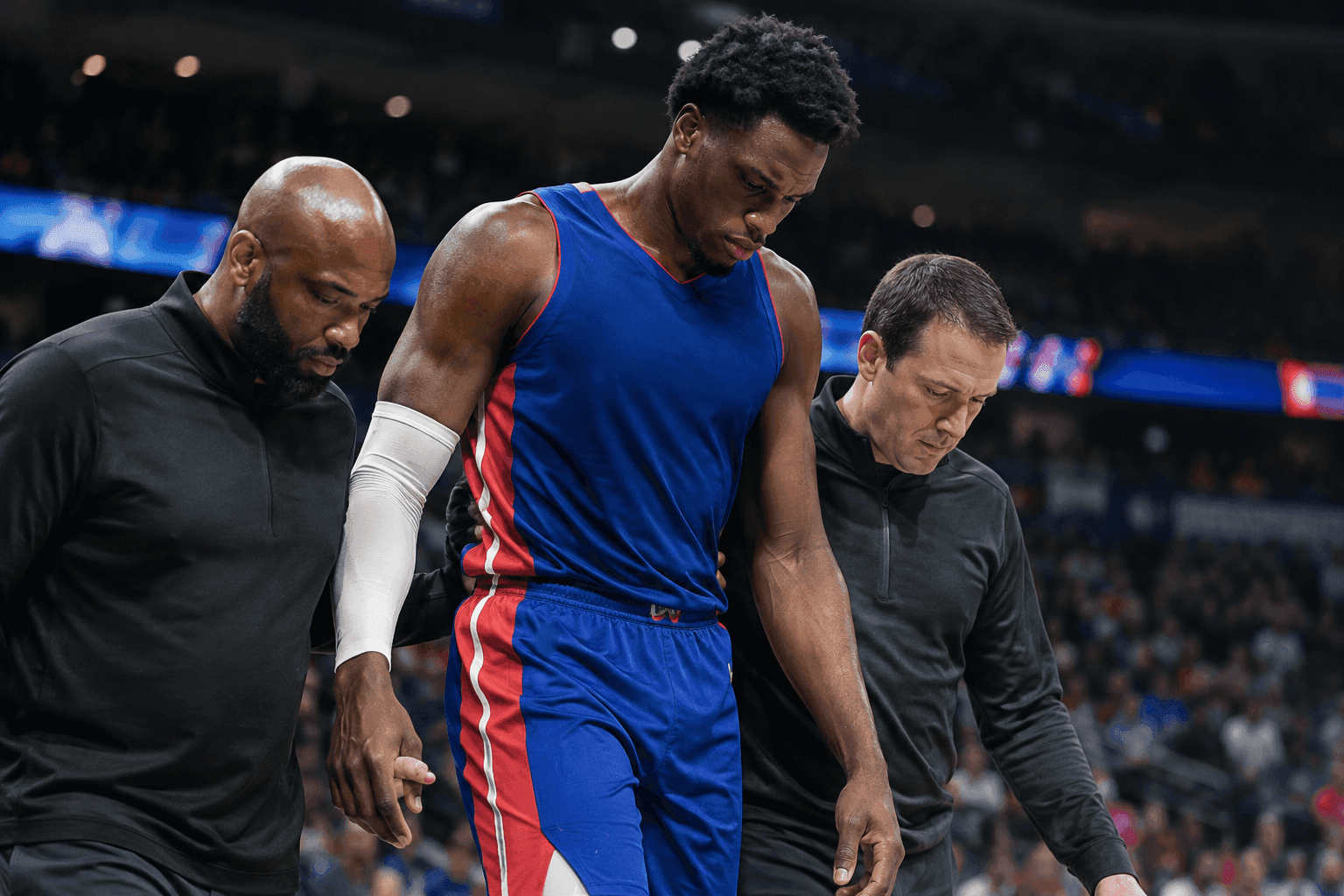 Editorial sports image for Jalen Duren Heads to Locker Room with Hamstring Injury as Pistons Sweat Their Frontcourt Depth