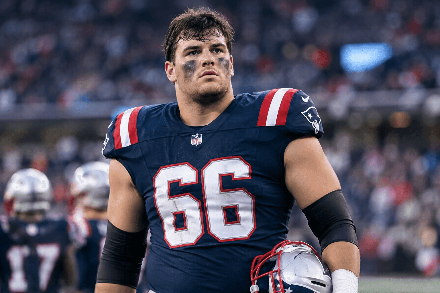 Editorial sports image for Patriots LT Will Campbell Dodges Major Knee Injury, Ruled Week-to-Week