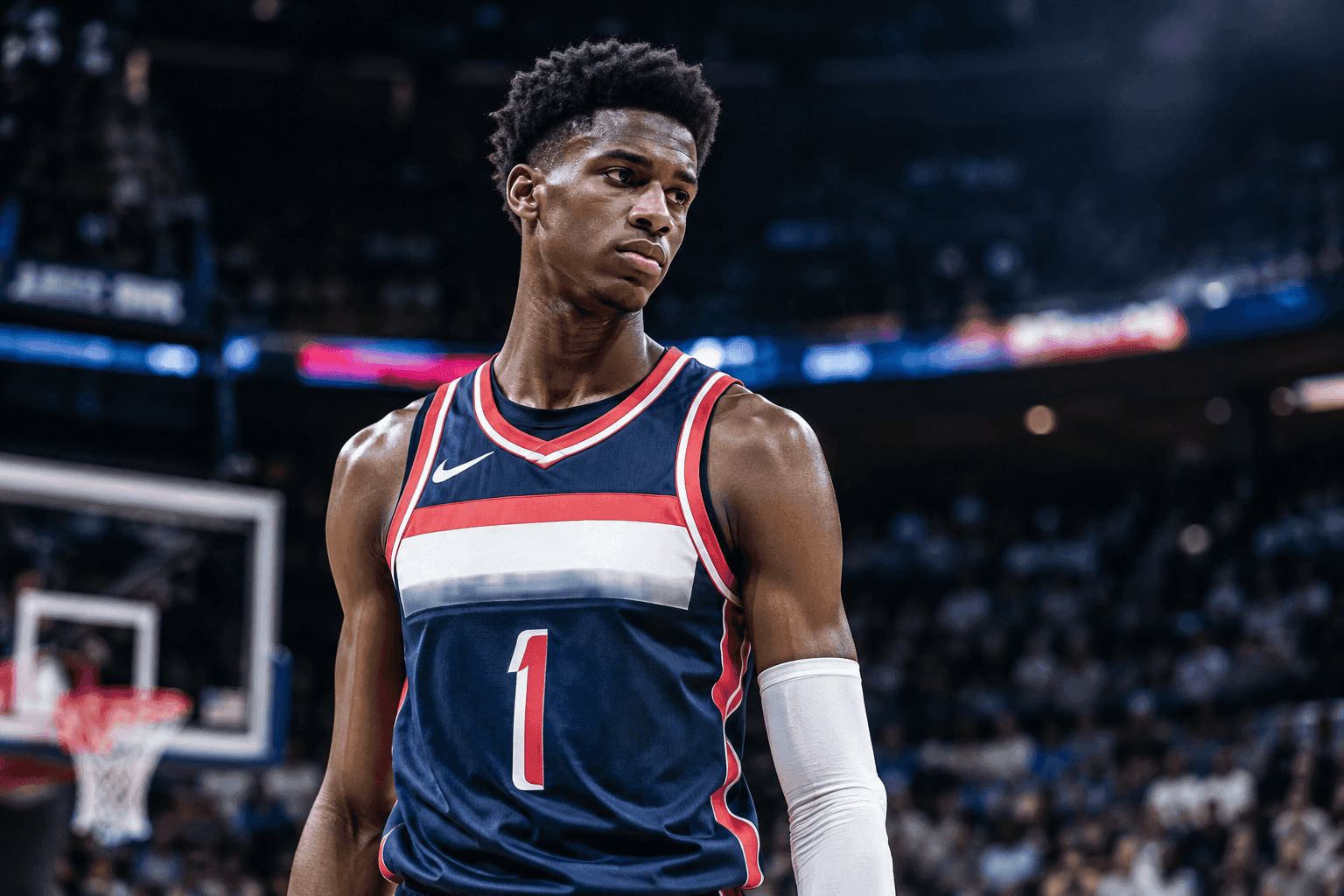 Editorial sports image for Wizards No. 1 Pick AJ Dybantsa Sidelined for Opening Night After Preseason Ankle Injury
