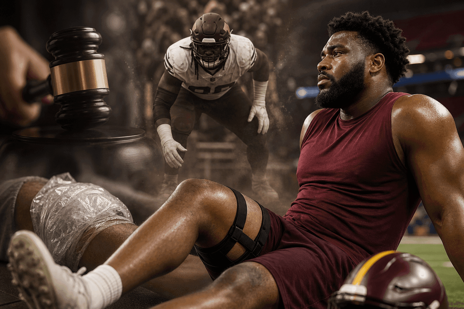 Editorial sports image for NFL Suspends Commanders DE Dorance Armstrong for One Game While He Rehabs a Torn ACL