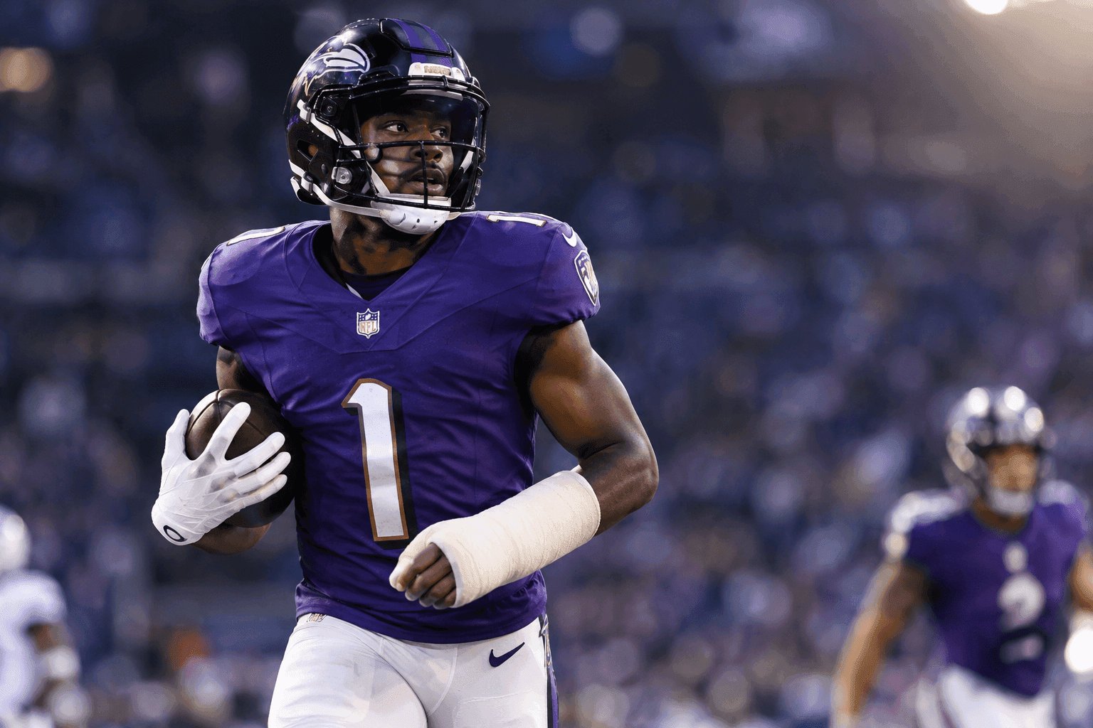 Editorial sports image for Ravens Rookie WR Ja'Kobi Lane Suffers Fractured Wrist in Blowout Win Over Colts