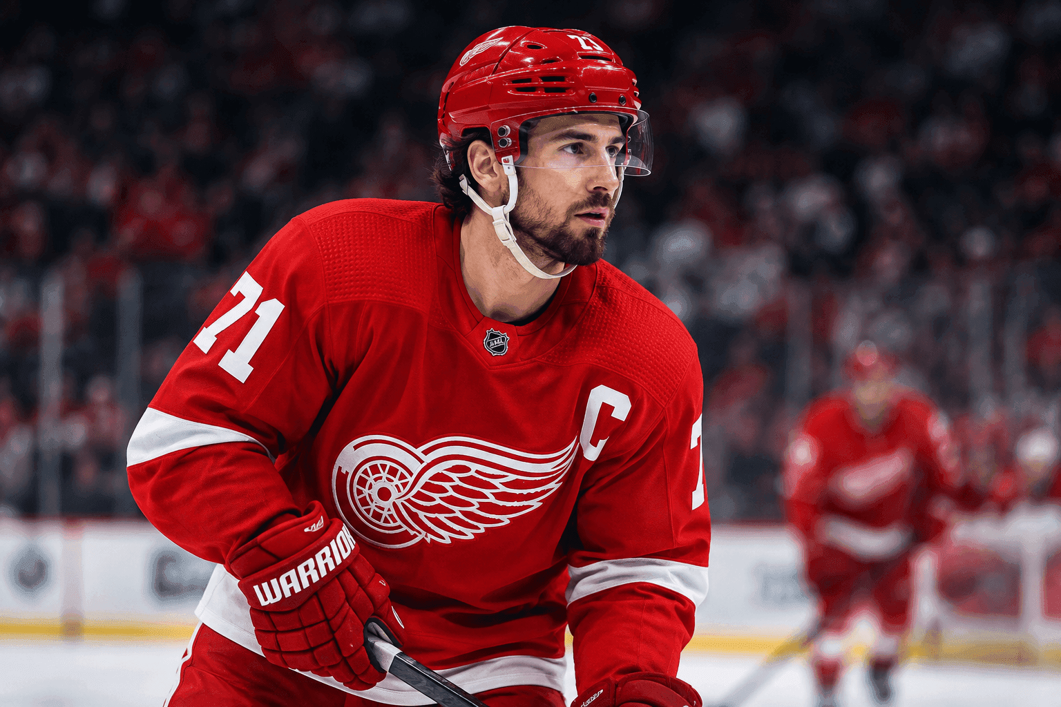 Editorial sports image for Red Wings Captain Dylan Larkin Out for Opening Weekend with Upper-Body Injury