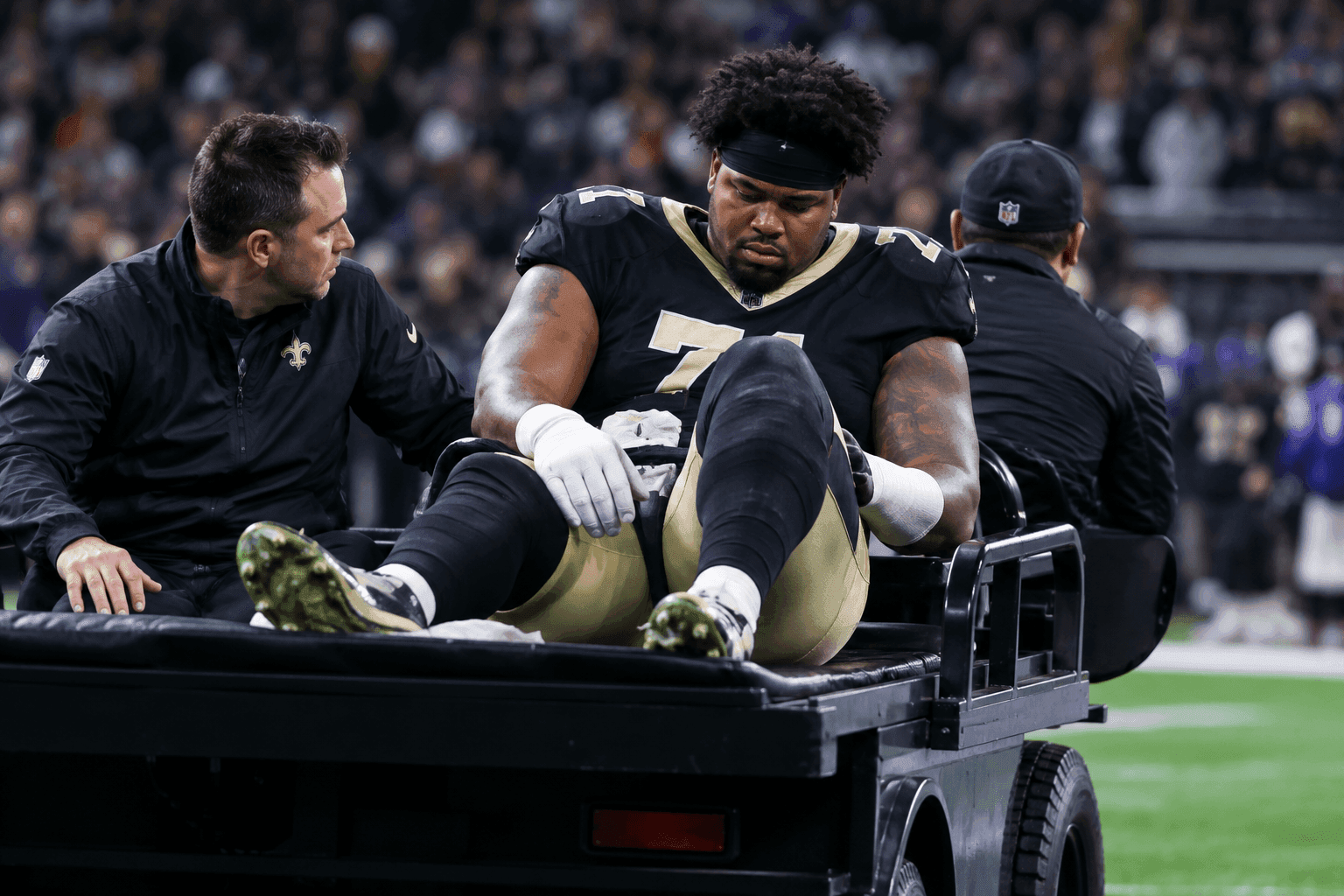 Editorial sports image for Saints Lose OT Kelvin Banks Jr. to High-Ankle Sprain in Brutal 3rd-and-19 Sequence