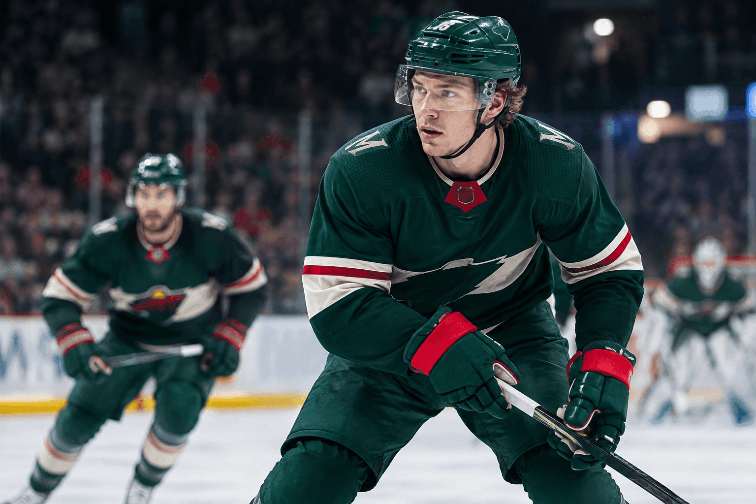 Editorial sports image for Brock Faber Returns, But the Wild Lose Jared Spurgeon to the Hockey Gods