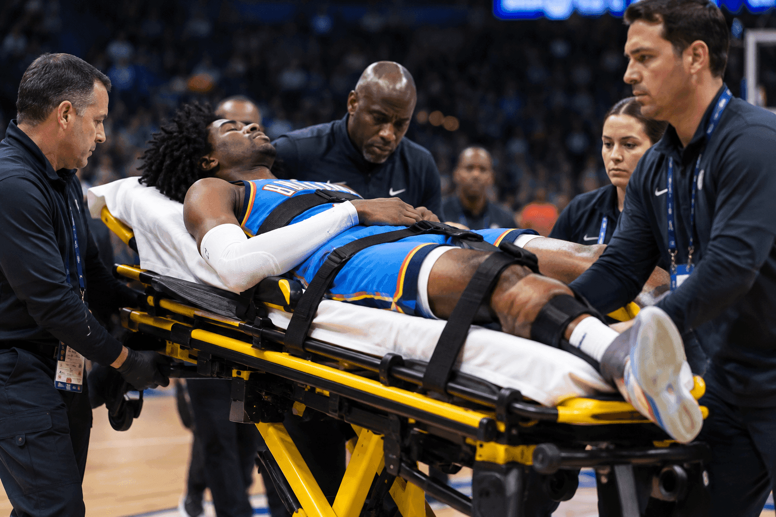 Editorial sports image for Jalen Williams Leaves Sunday's Game on a Stretcher in Brutal Blow to Thunder