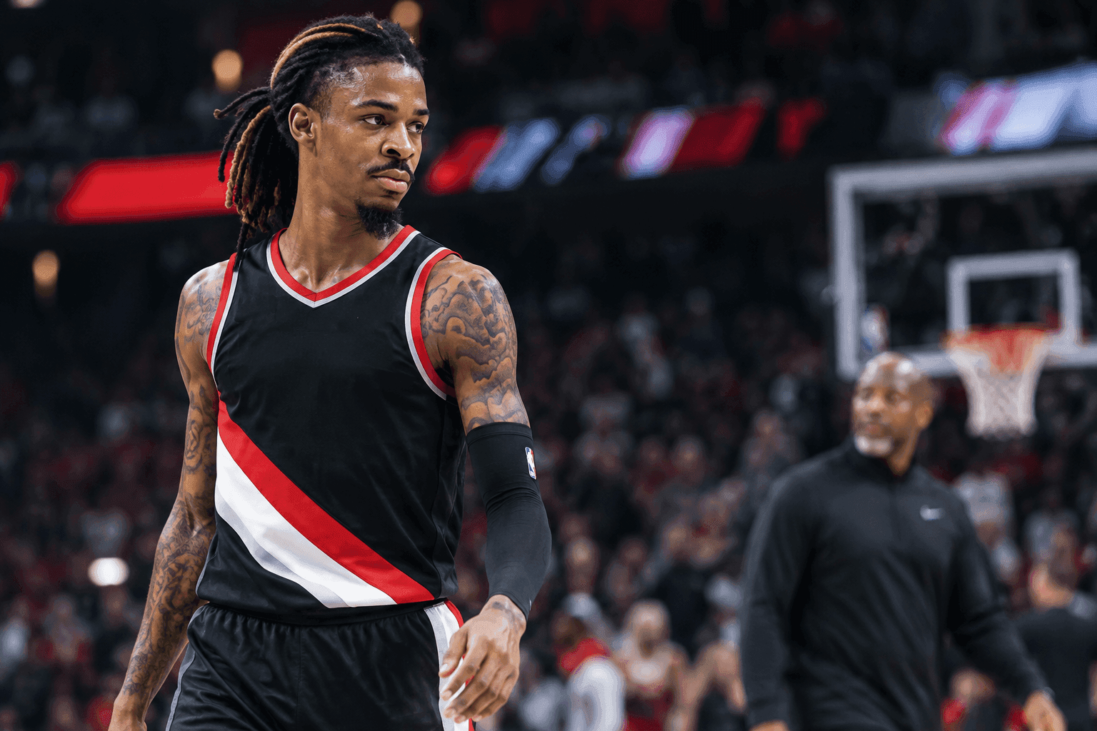 Editorial sports image for Ja Morant Exits With Hamstring Injury as Blazers' Hot Start Hits a Speed Bump