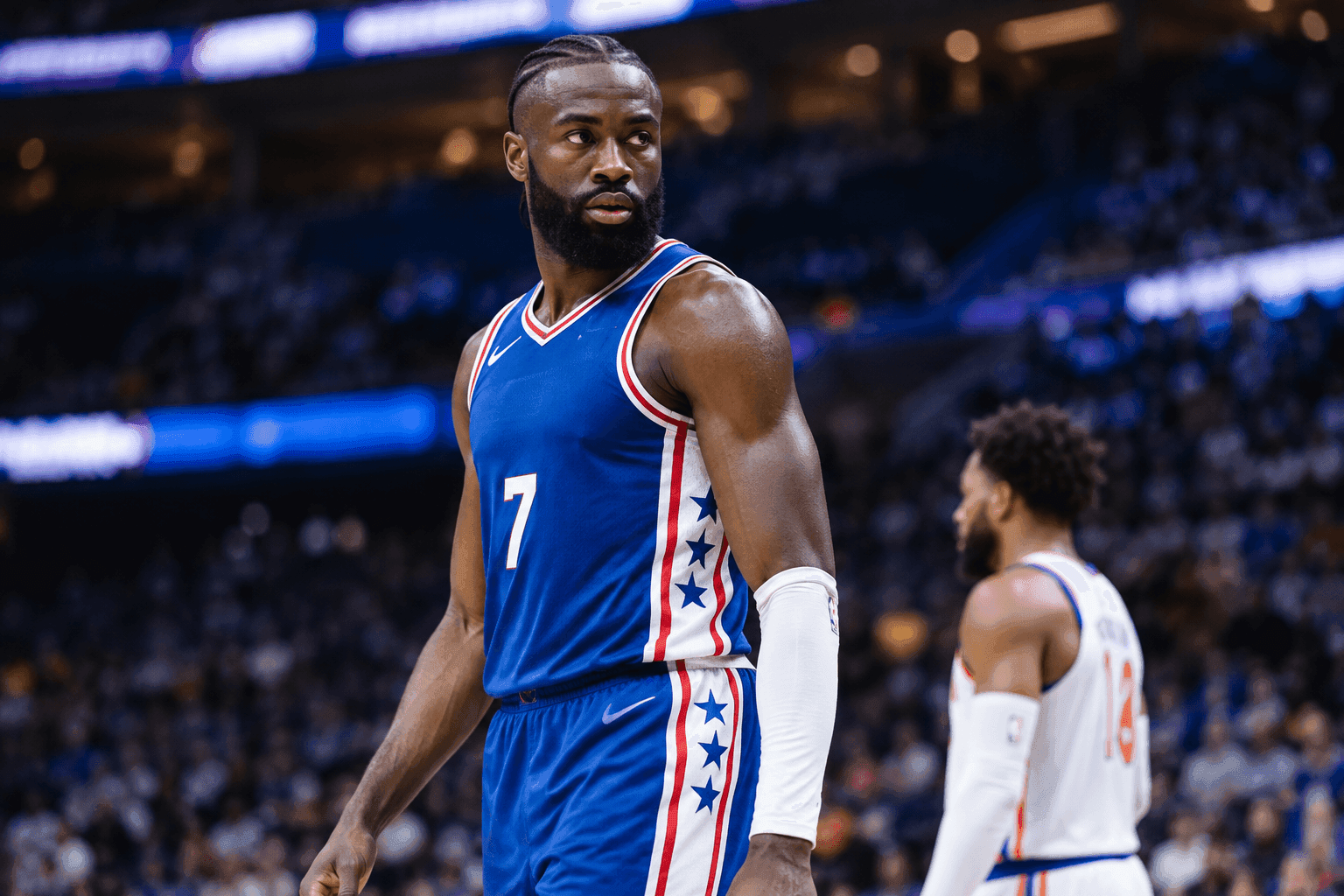Editorial sports image for Jaylen Brown Ruled Out of Sixers' NBA Cup Opener With Foot Injury