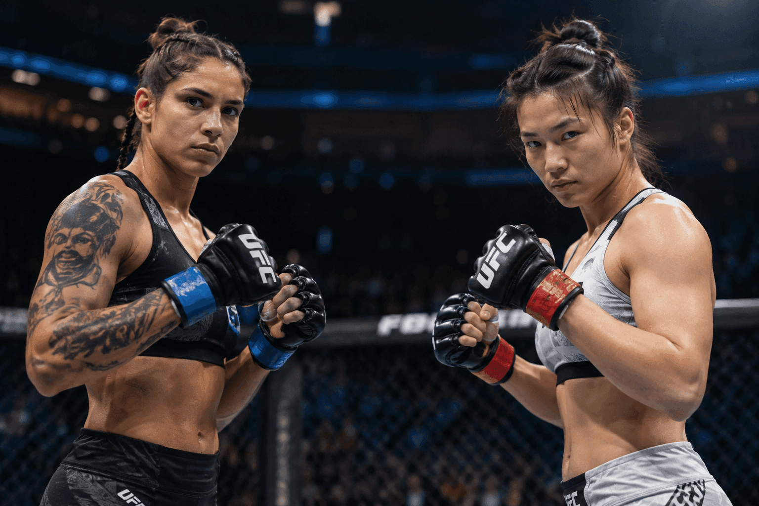 Editorial sports image for Natália Silva and Wang Cong Clear the Scale for UFC 332 Title Fight