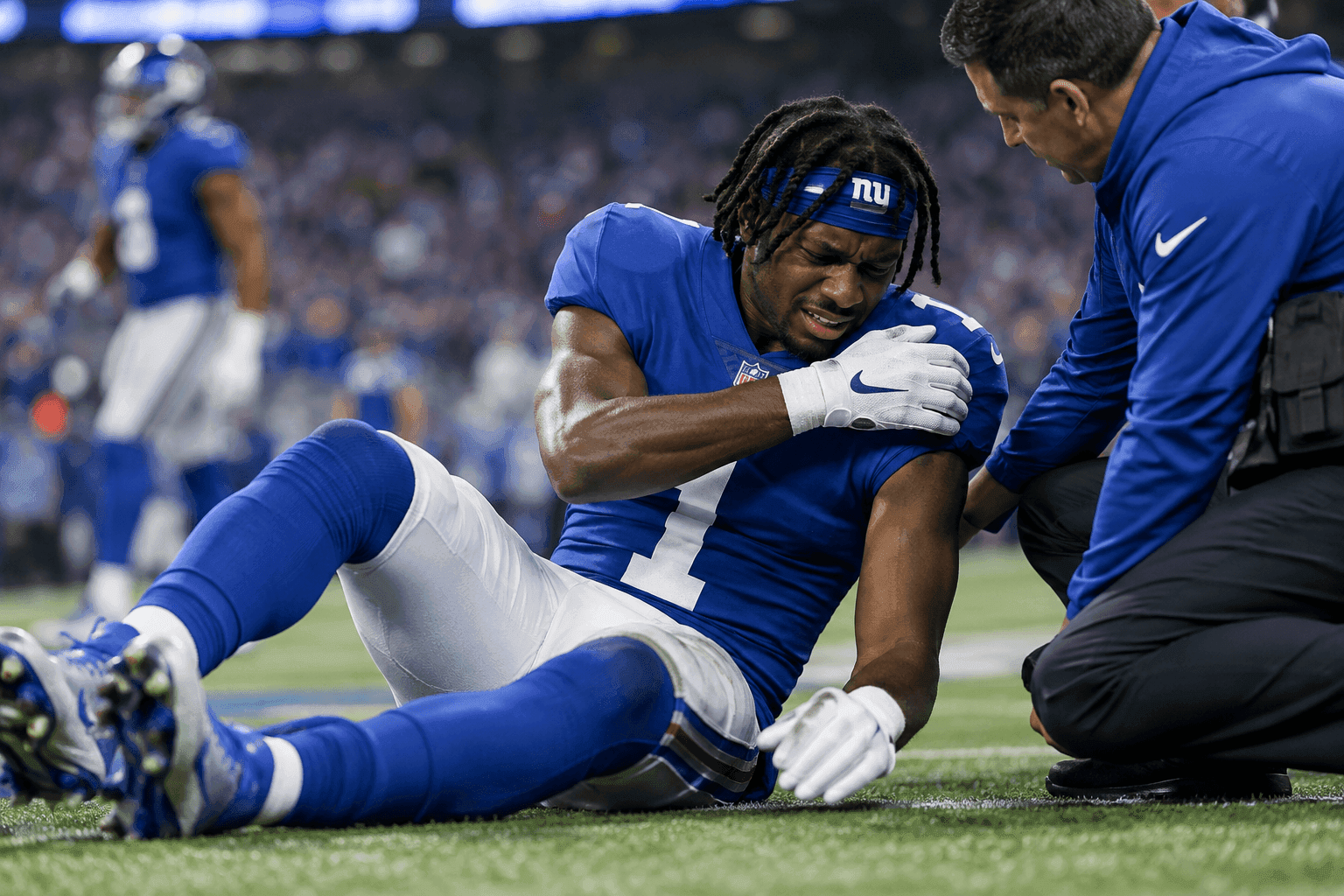 Editorial sports image for Malik Nabers Suffers Shoulder Injury as Giants' Monday Night Spirals