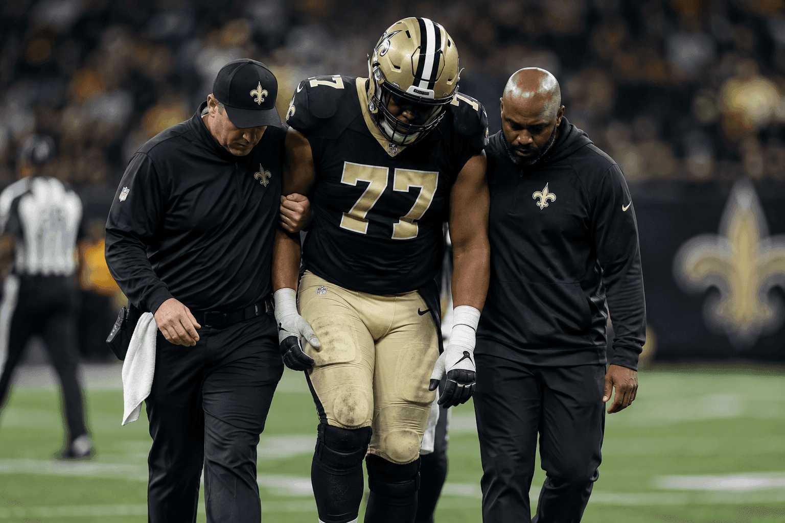 Editorial sports image for Saints Lose LT Kelvin Banks Jr. to Ankle Surgery in Brutal Blow to Offensive Line