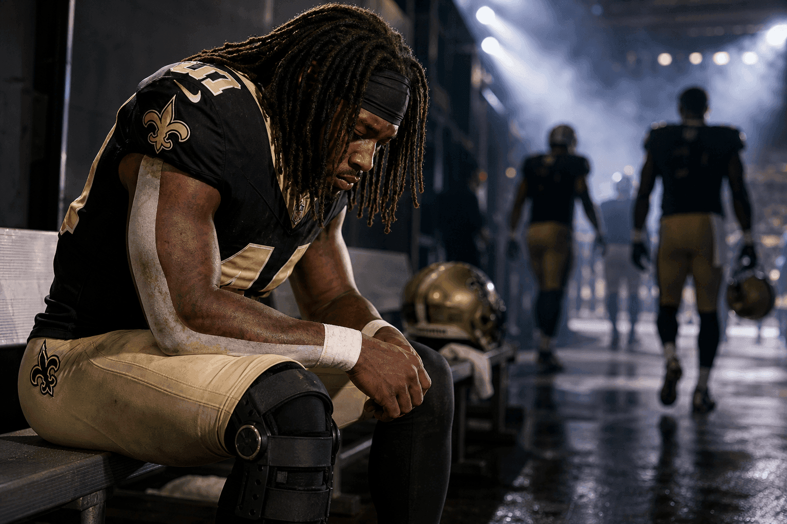 Editorial sports image for Alvin Kamara's MCL Sprain Leaves the Saints Backfield Running on Fumes
