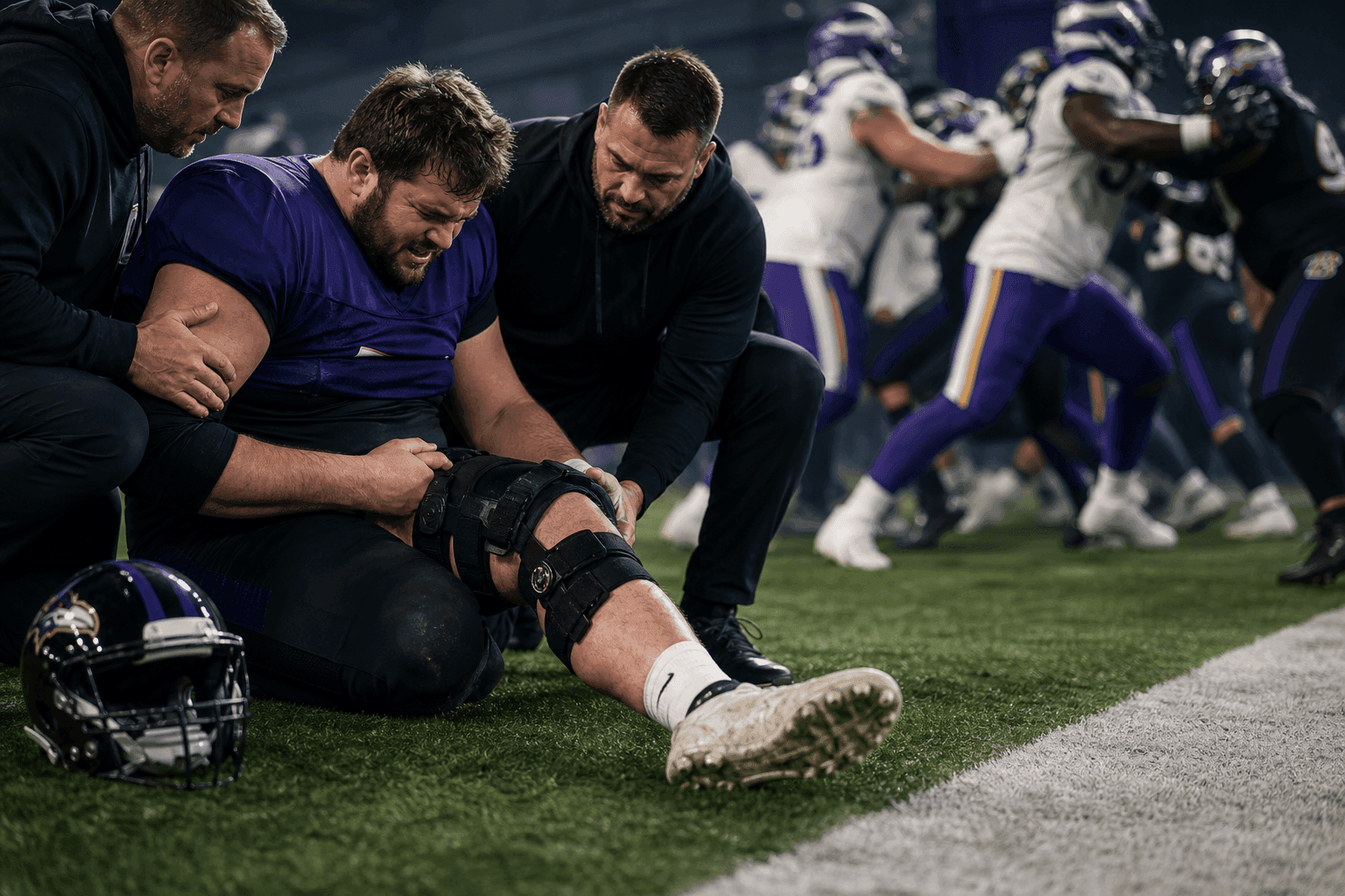 Editorial sports image for Ravens Center Danny Pinter Suffers Season-Ending Patella Tear in Joint Practice