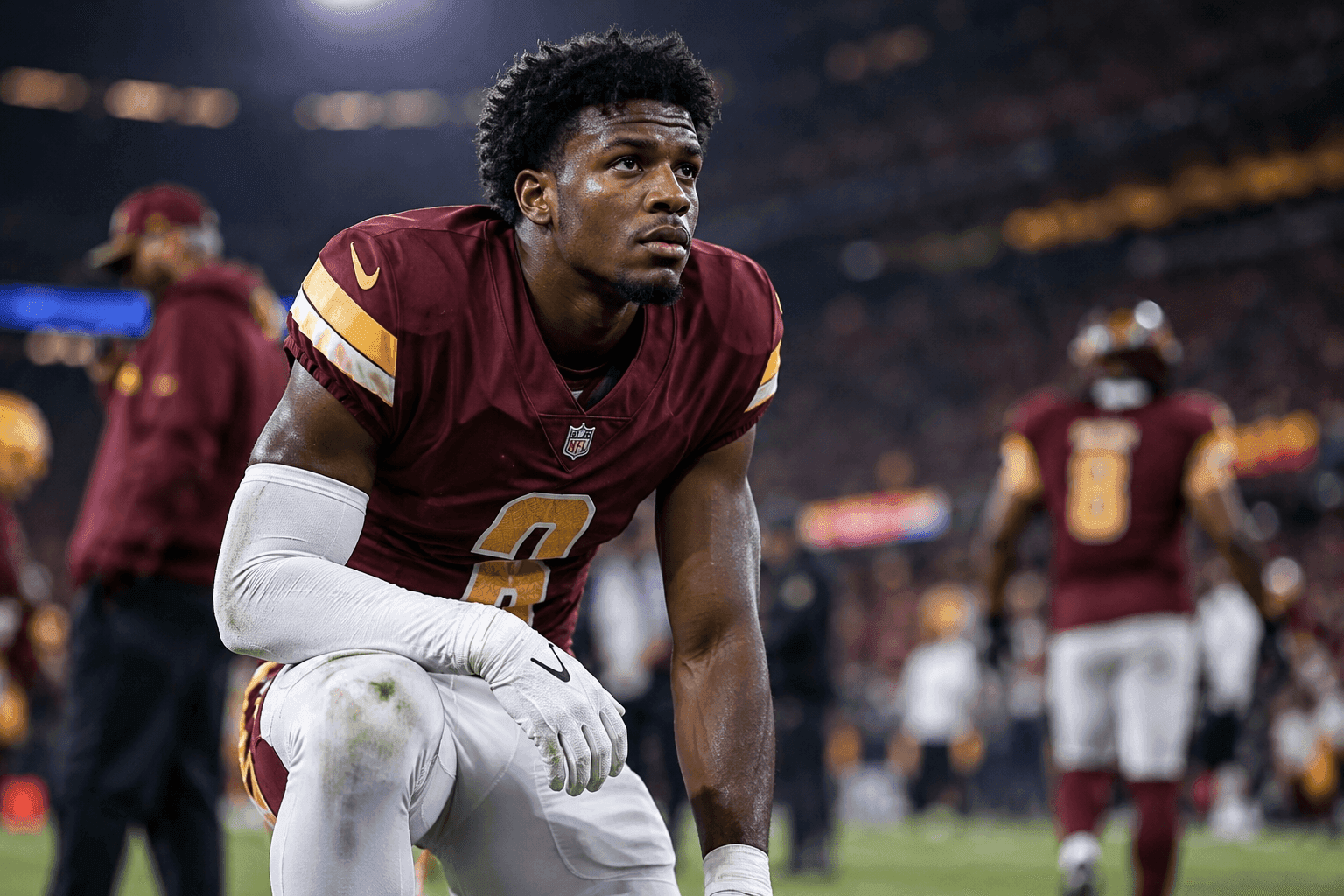 Editorial sports image for Commanders Rookie RB Jacory Croskey-Merritt Ruled Out for Monday Night Football