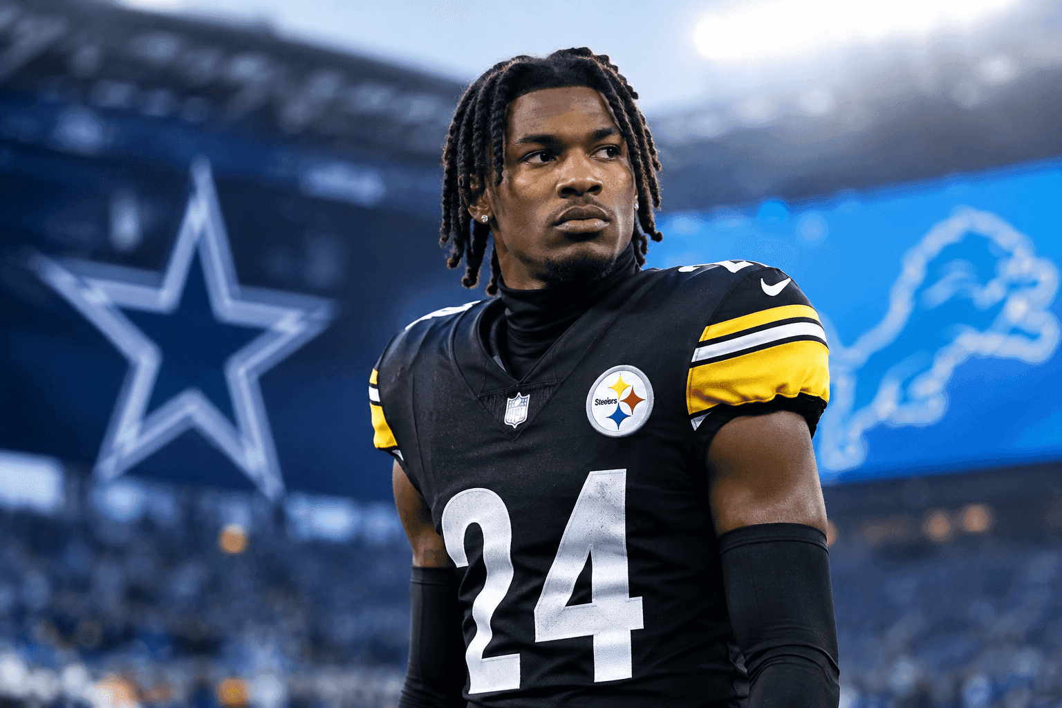 Editorial sports image for Cowboys and Lions Kick the Tires on Joey Porter Jr. as Steelers Standoff Gets Weird