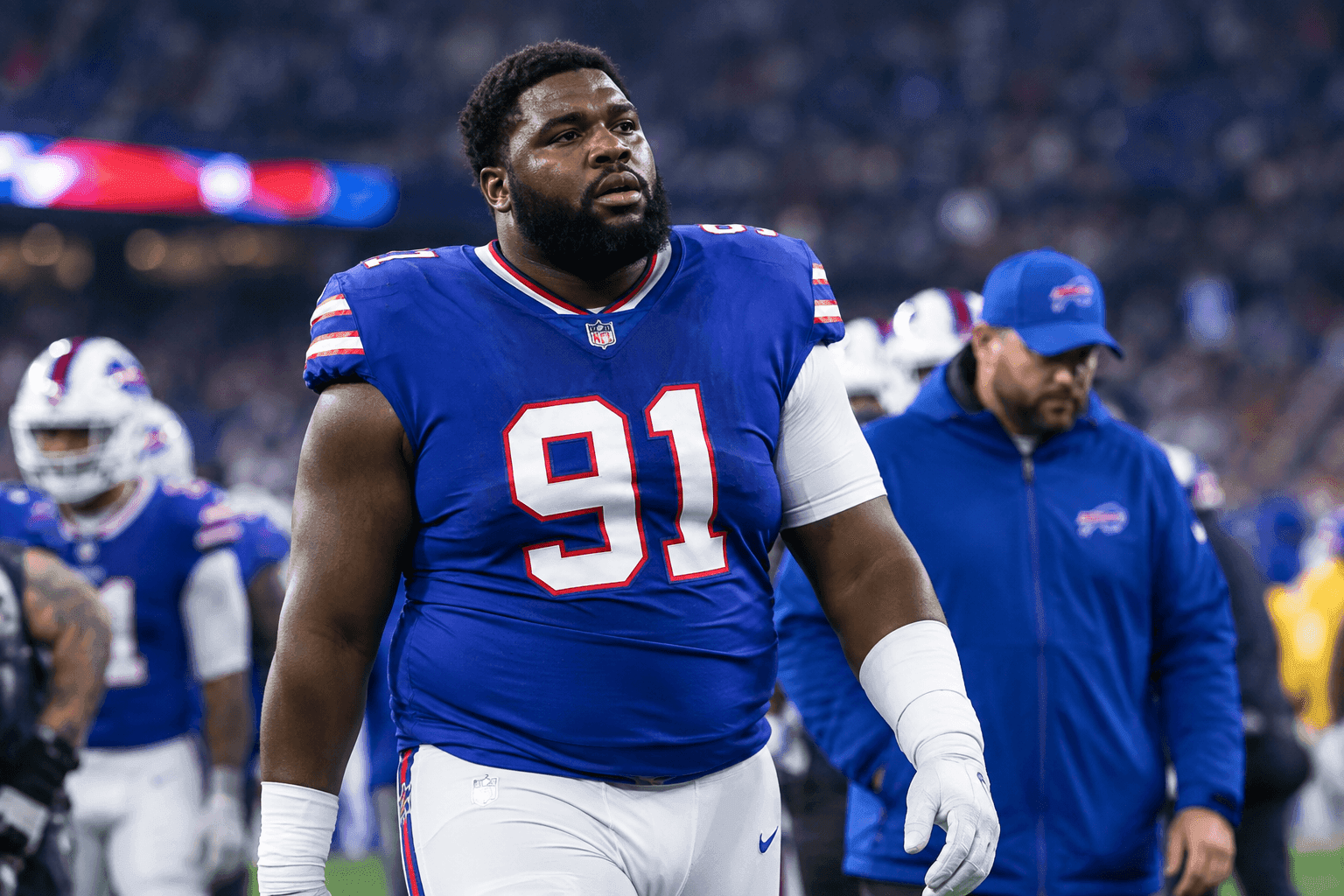 Editorial sports image for Ed Oliver Ruled Out After Pre-Game Hip Injury Against Lions
