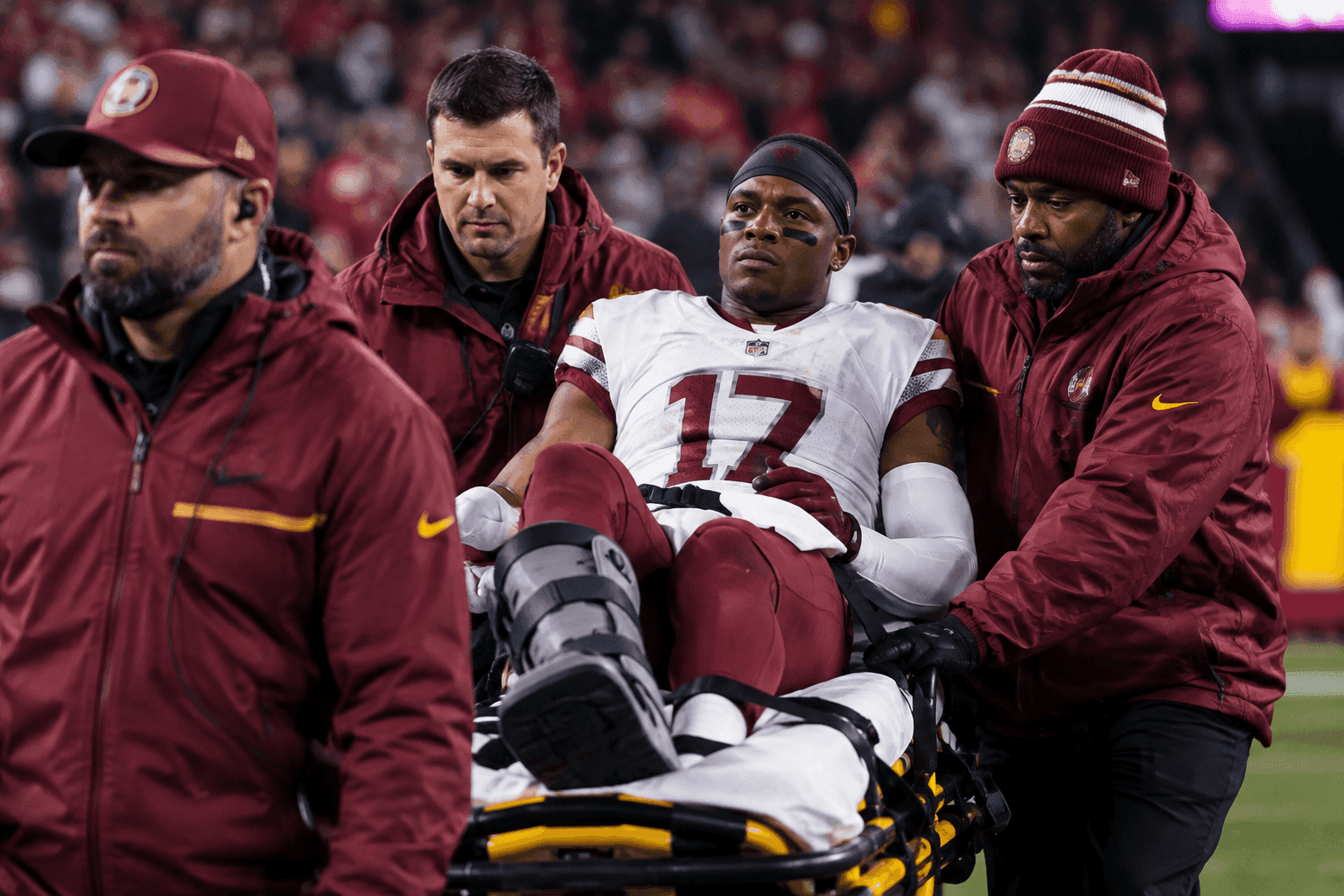 Editorial sports image for Commanders Brace for the Worst After Terry McLaurin's Brutal MNF Knee Injury