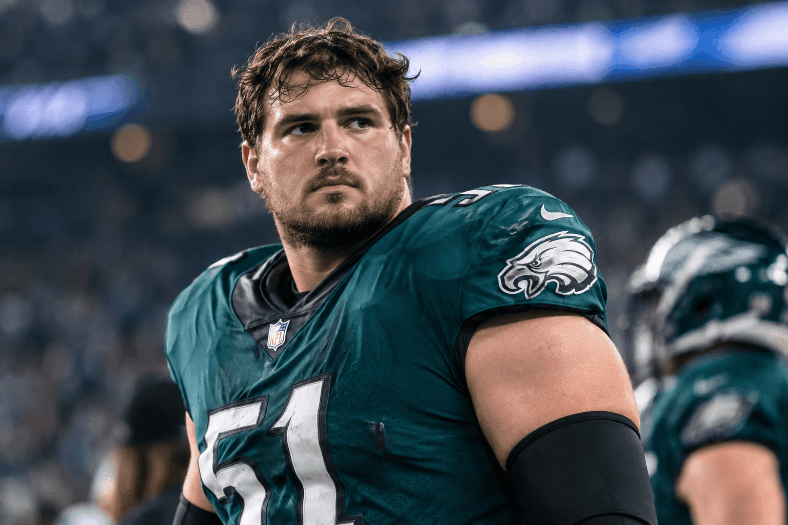 Editorial sports image for Eagles OL Cam Jurgens Enters Concussion Protocol After Self-Reporting Symptoms