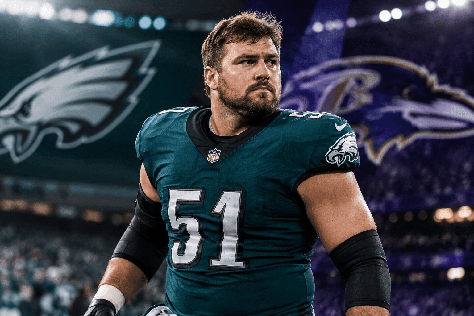 Editorial sports image for Eagles Ship Pro Bowl Center Cam Jurgens to Ravens in Mid-Season Blockbuster