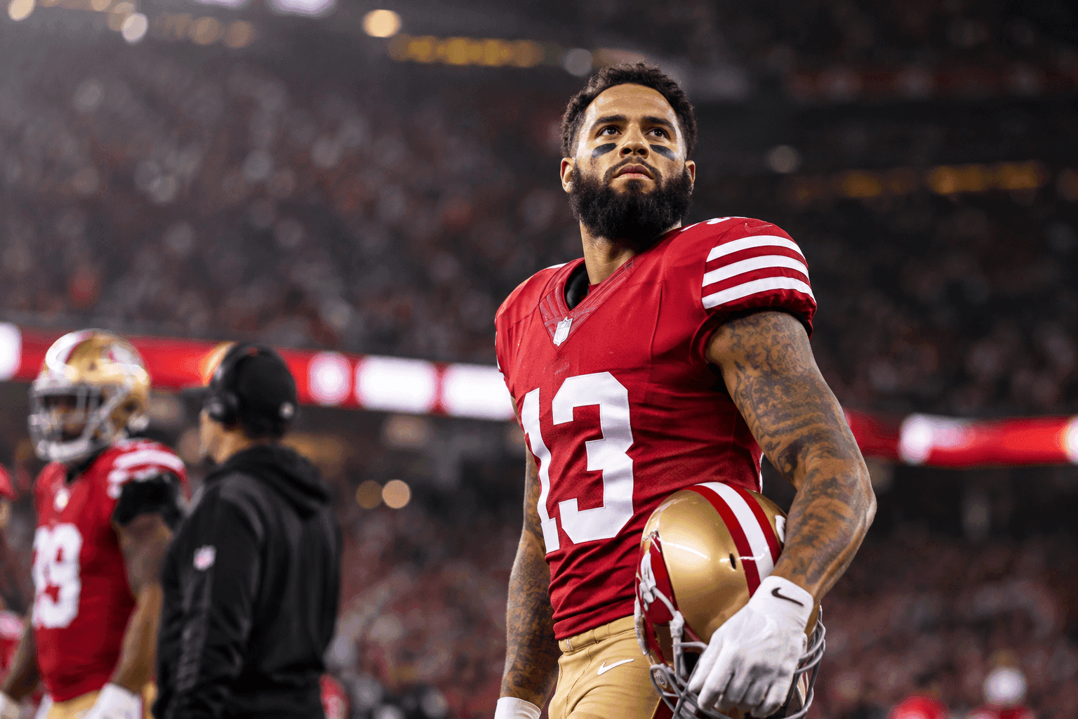 Editorial sports image for Mike Evans Ruled Out With Achilles Injury as 49ers Hold Breath