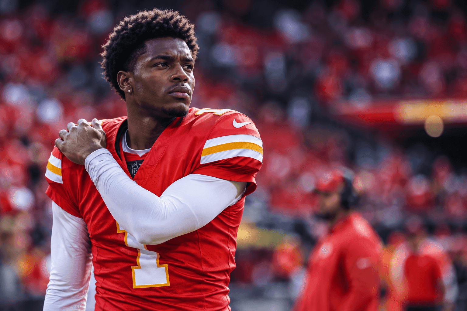 Editorial sports image for Chiefs Rookie Mansoor Delane Ruled Out Against Broncos With Lingering Shoulder Injury