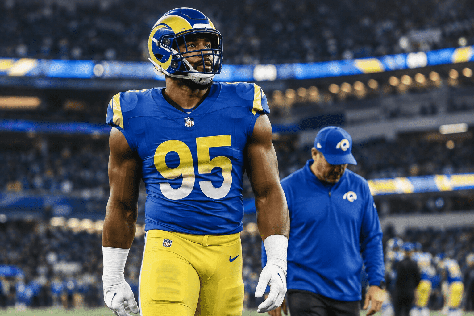 Editorial sports image for Myles Garrett Headed to IR: Rams Lose Star Pass Rusher for Crucial Stretch