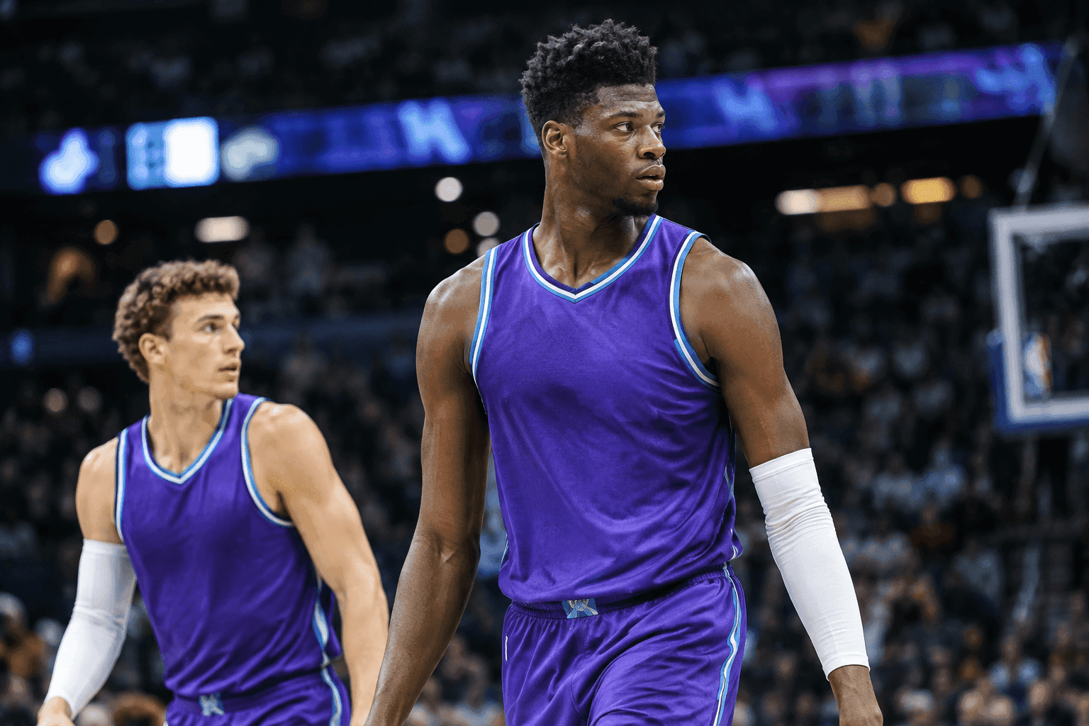 Editorial sports image for Jazz Frontcourt Evaporates as Markkanen and Jackson Jr. Exit Early
