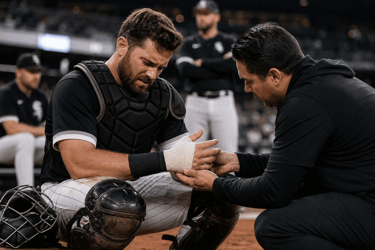 Editorial sports image for Joey Bart Fractures Left Hand, Leaving White Sox Scrambling Behind the Plate