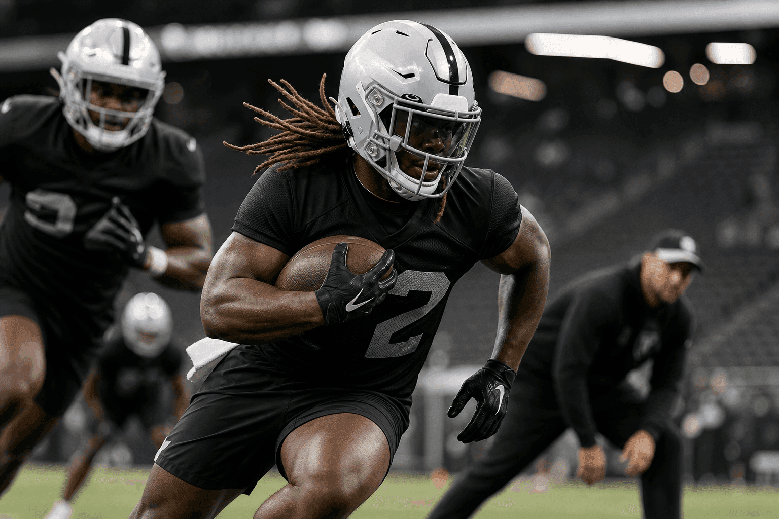 Editorial sports image for Raiders Dodge a Bullet: Ashton Jeanty on Track for Week 1 After Ankle Scare