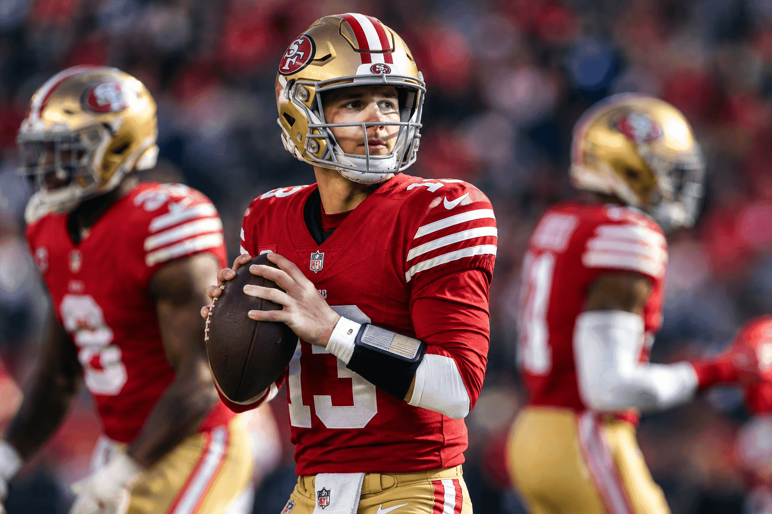 Editorial sports image for 49ers Rule Out Mike Evans and Deebo Samuel for Sunday's Clash in Atlanta