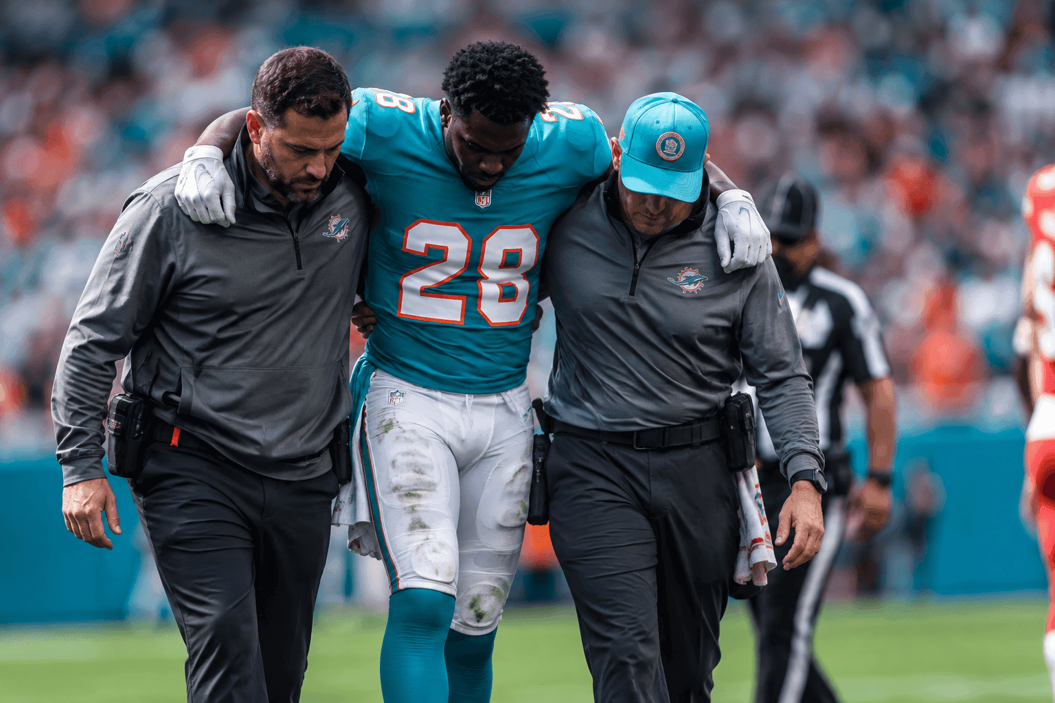 Editorial sports image for De'Von Achane Ruled Out Against Chiefs With Yet Another Injury