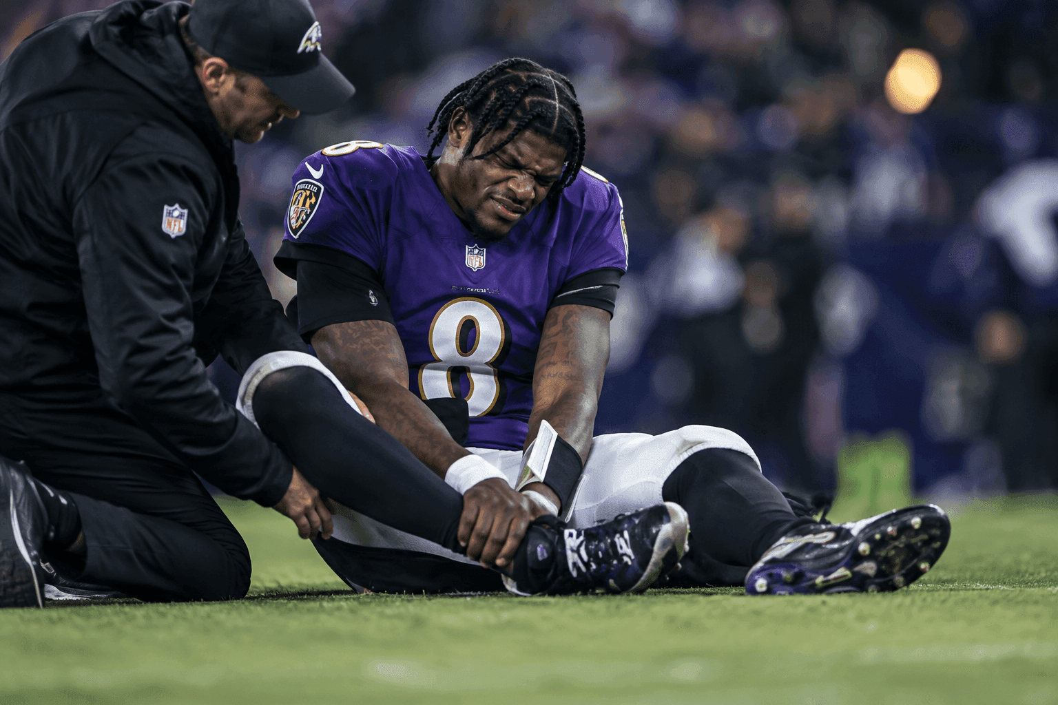 Editorial sports image for Lamar Jackson's Sprained Ankle Temporarily Unplugs the Ravens' Offense