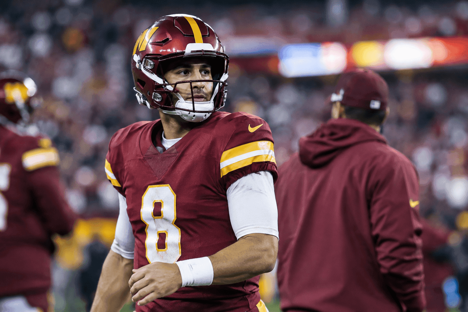 Editorial sports image for Marcus Mariota Heads to Locker Room for Medical Evaluation
