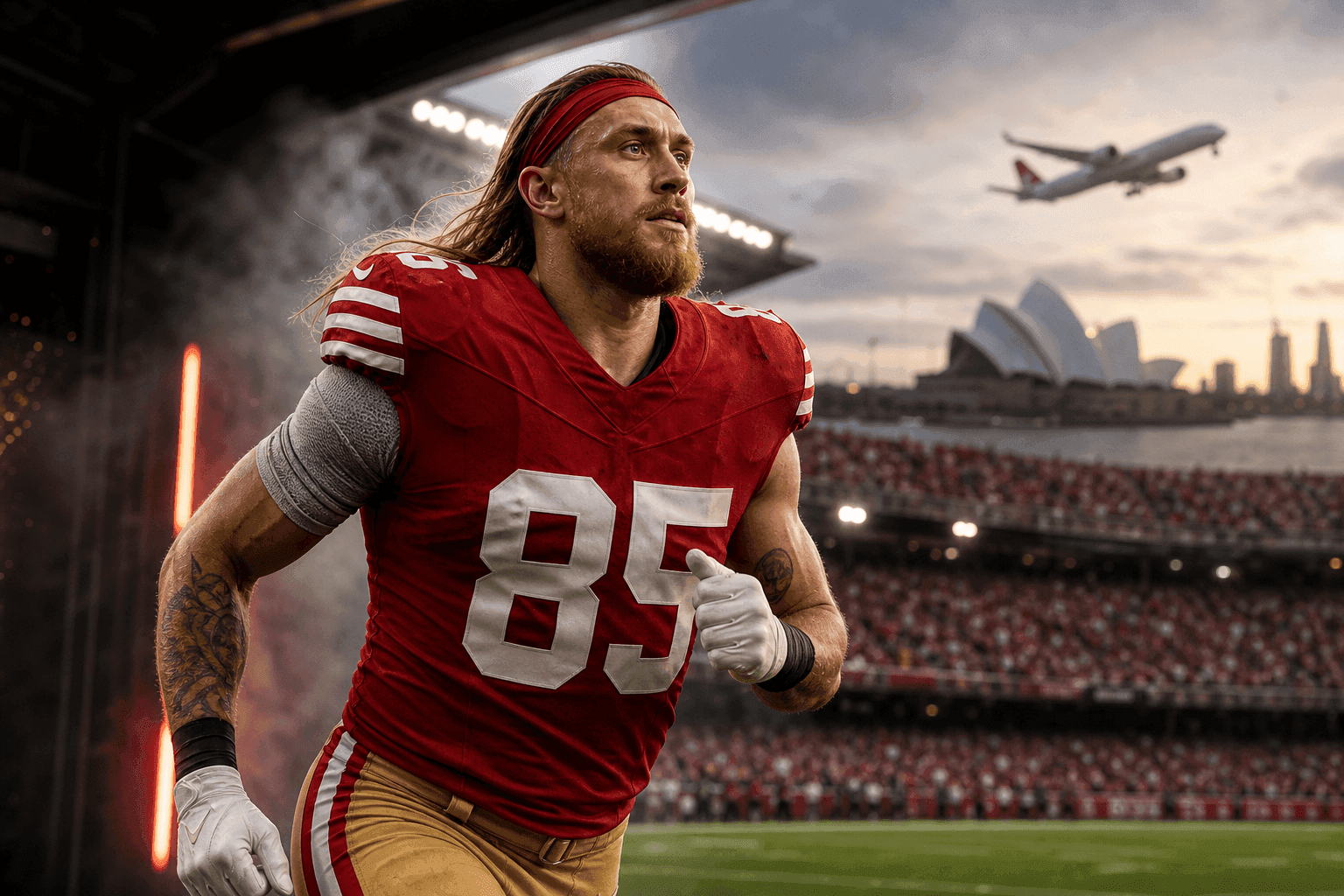Editorial sports image for George Kittle is somehow already practicing after tearing his Achilles, and the Rams should be terrified