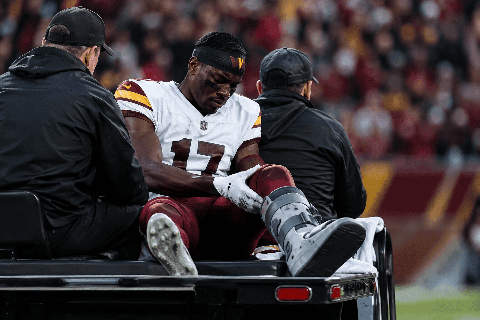 Editorial sports image for Terry McLaurin Carted Off With Non-Contact Knee Injury Against 49ers