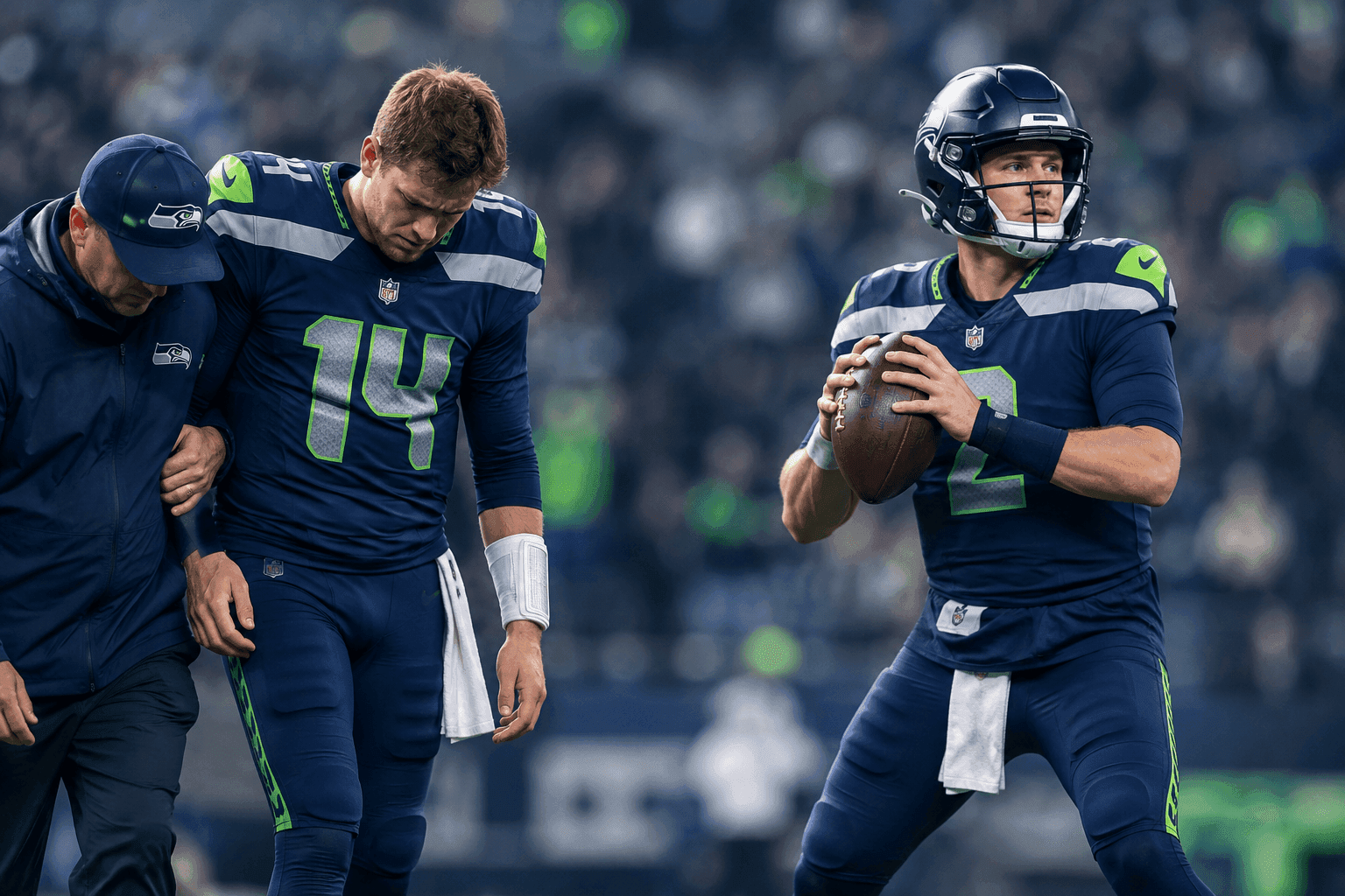 Editorial sports image for Sam Darnold Goes Down, Unleashing the Drew Lock Experience in Seattle