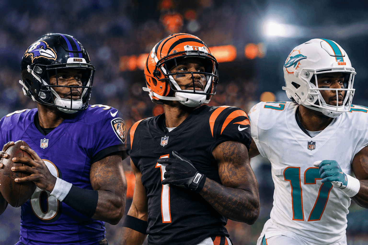 Editorial sports image for Lamar Jackson Returns, Ja'Marr Chase Cleared, and Jaylen Waddle Left in Limbo