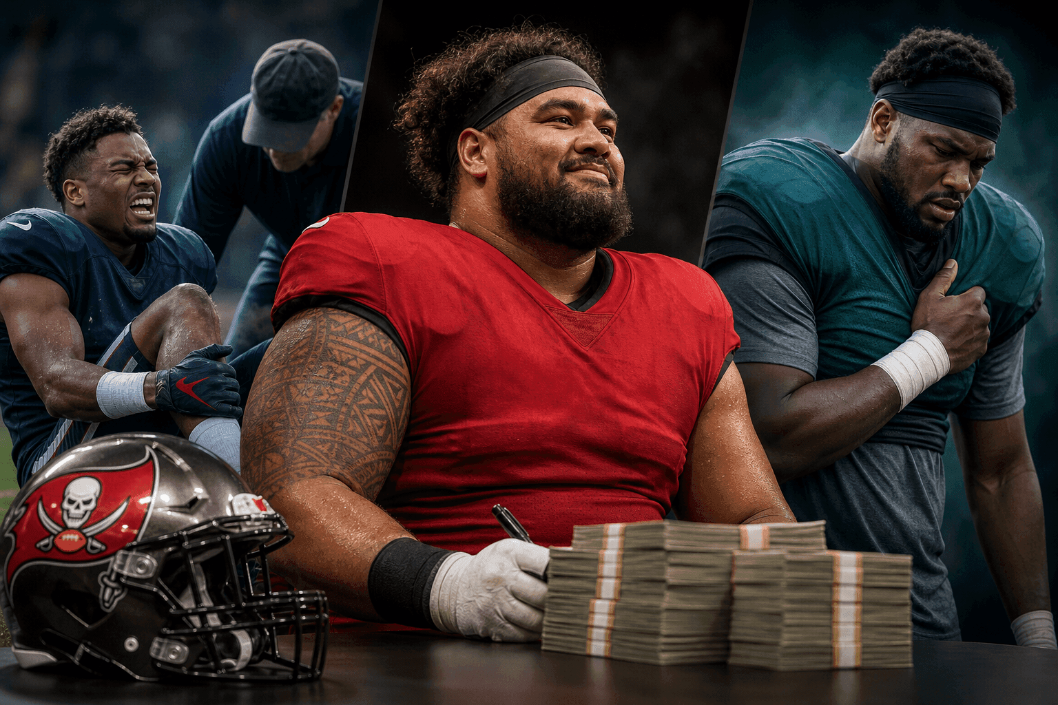 Editorial sports image for Vita Vea Cashes In While Texans and Eagles Suffer Brutal Preseason Injury Blows