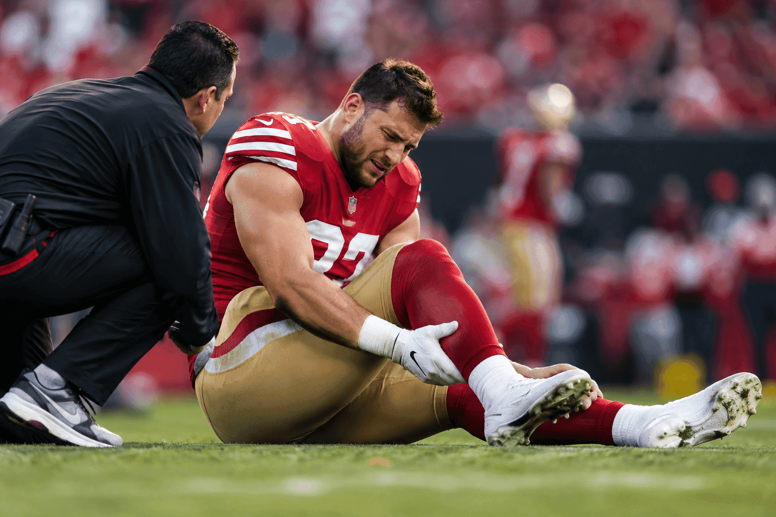 Editorial sports image for Nick Bosa's Calf Strain Ruins the 49ers' Thursday and Shifts Sunday's Betting Lines