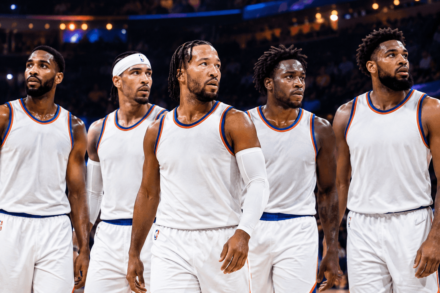 Editorial sports image for Knicks Roll Out the Heavy Artillery: Brunson, Bridges, Hart, Anunoby, and Towns Set to Start