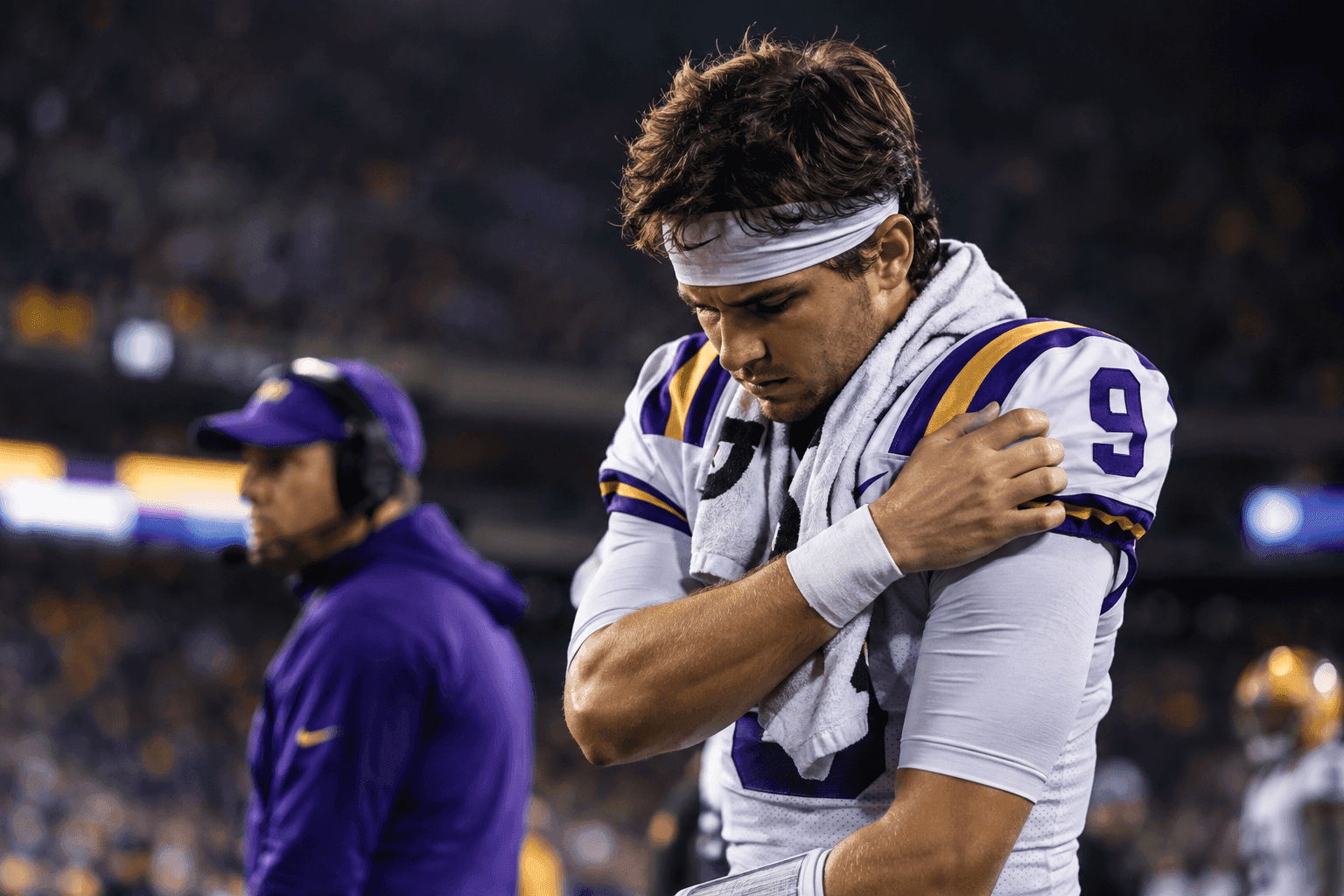 Editorial sports image for LSU QB Sam Leavitt Doubtful for Toxic Ole Miss Revenge Game