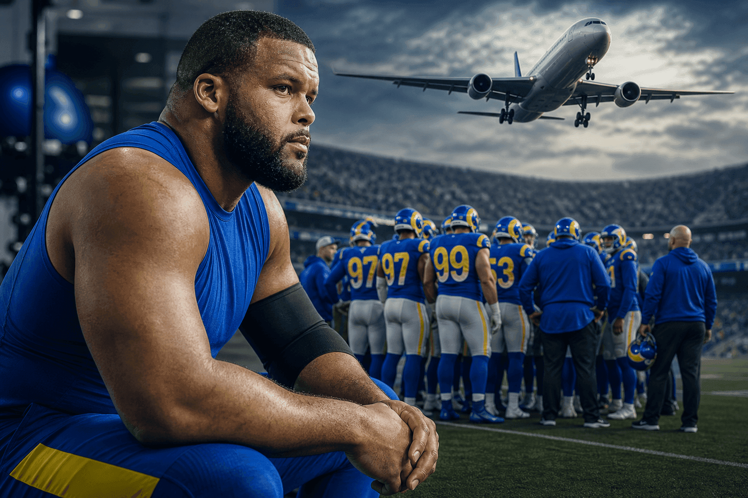 Editorial sports image for Aaron Donald Skips the Flight to Australia, Officially Out for Rams-49ers Opener