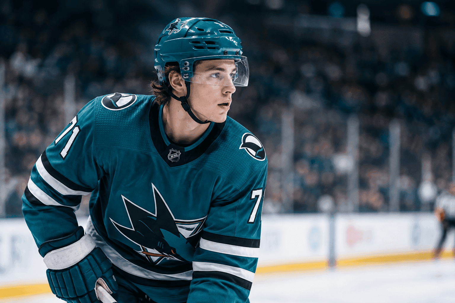 Editorial sports image for Macklin Celebrini Sidelined with Lower-Body Injury as Sharks Face Stars