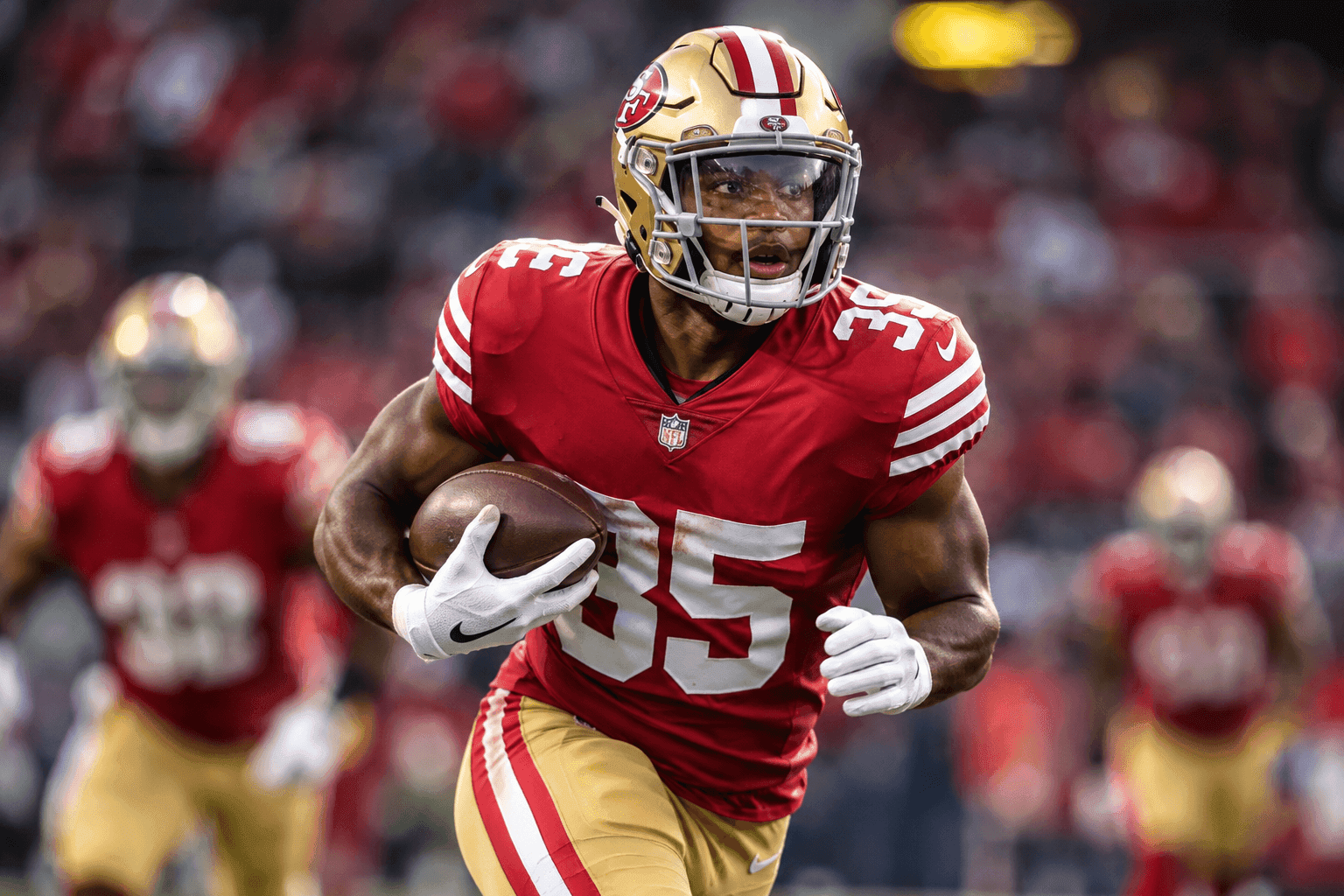 Editorial sports image for 49ers Rookie RB Kaelon Black Expected to Play Sunday Despite Groin Scare