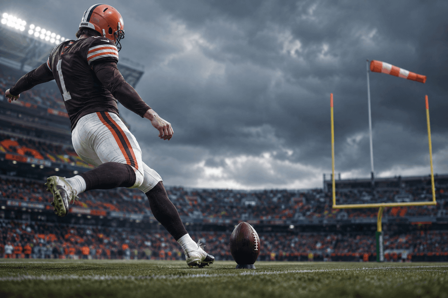 Editorial sports image for Wind Gusts in Cleveland Threaten Kicking Game for Steelers-Browns