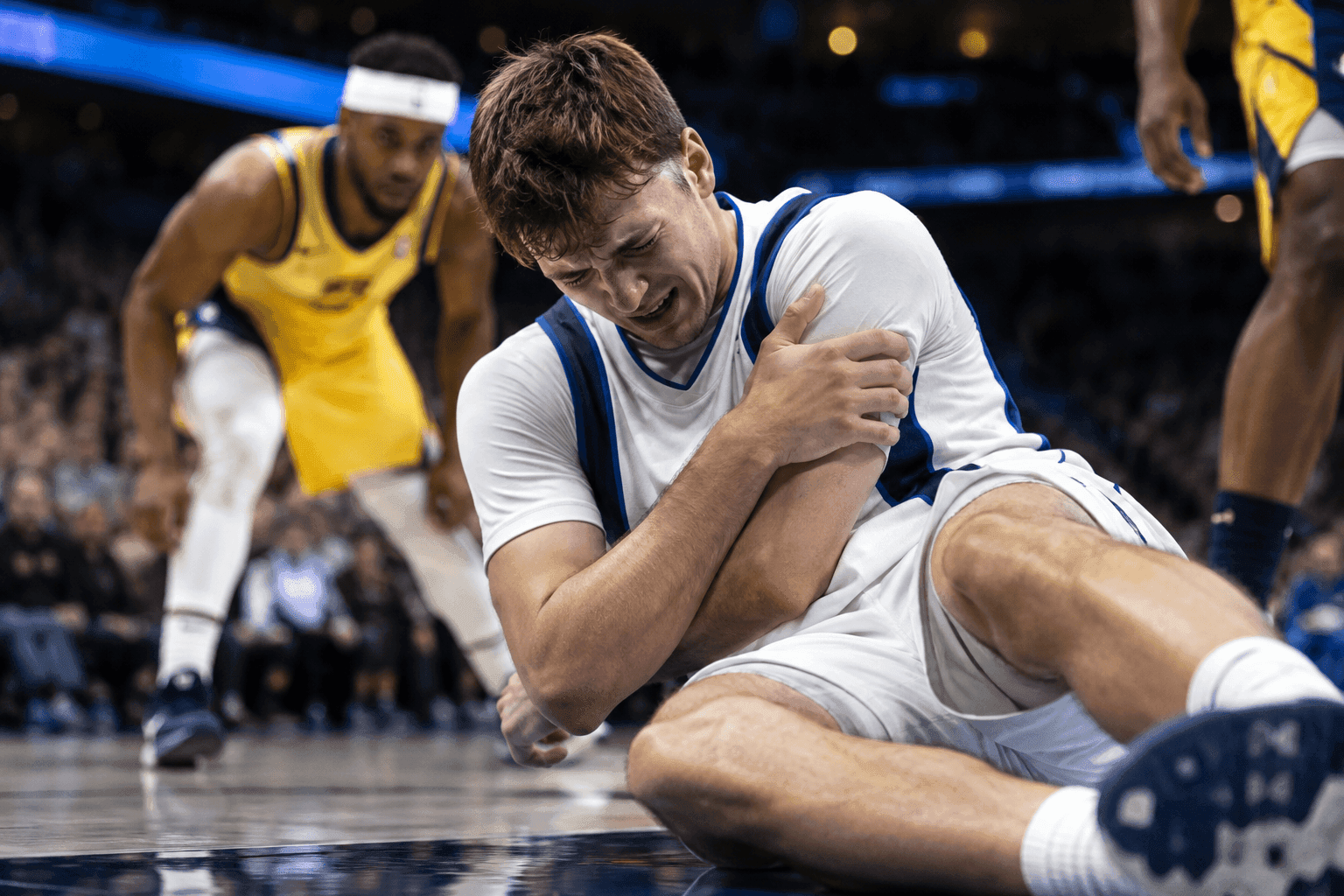 Editorial sports image for Cooper Flagg Exits With Shoulder Injury After Dominant First Half Against Pacers