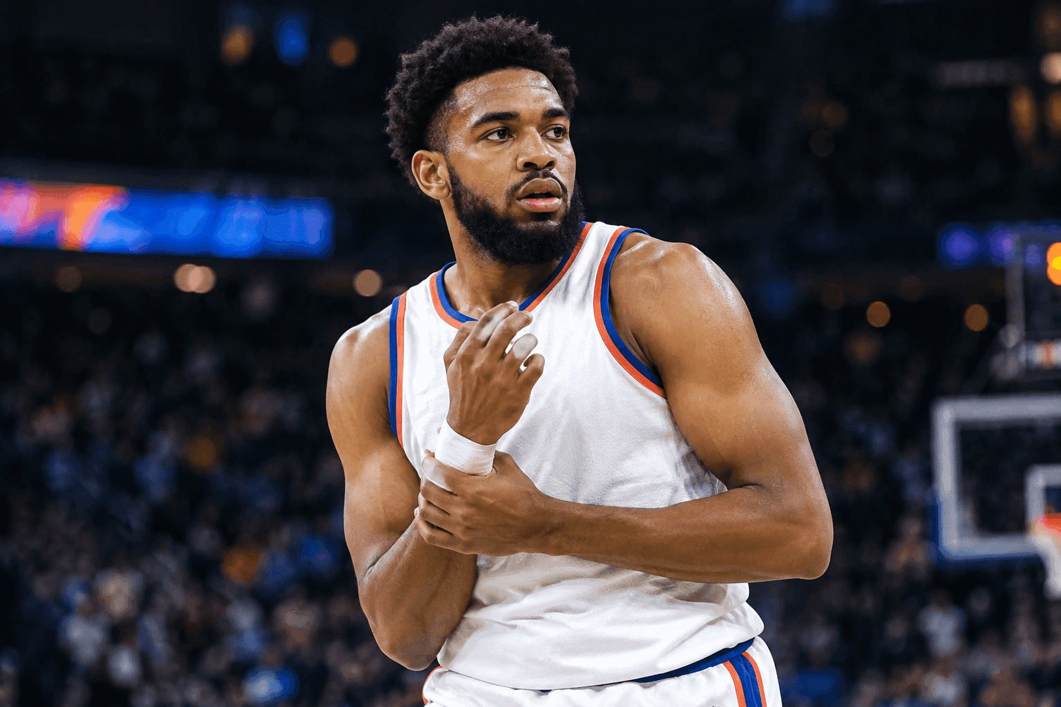 Editorial sports image for Karl-Anthony Towns is Probable with a Wrist Issue, Because the Knicks Can't Have Nice Things