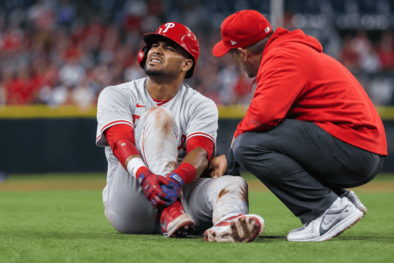 Editorial sports image for Phillies Panic Meter Spikes as Luis Arraez Exits With Late-September Ankle Injury