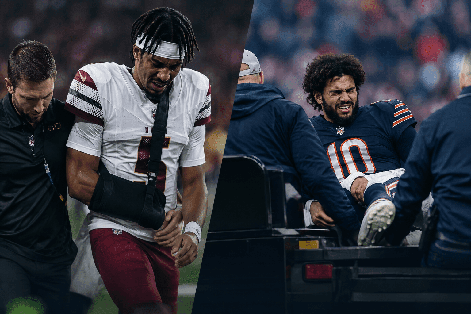 Editorial sports image for NFL Week 2 Injury Carnage: Jayden Daniels and Caleb Williams Go Down
