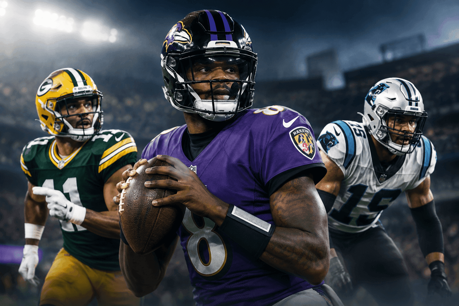 Editorial sports image for Lamar Jackson Returns to Save the Ravens, While the Panthers Defense Braces for Disaster